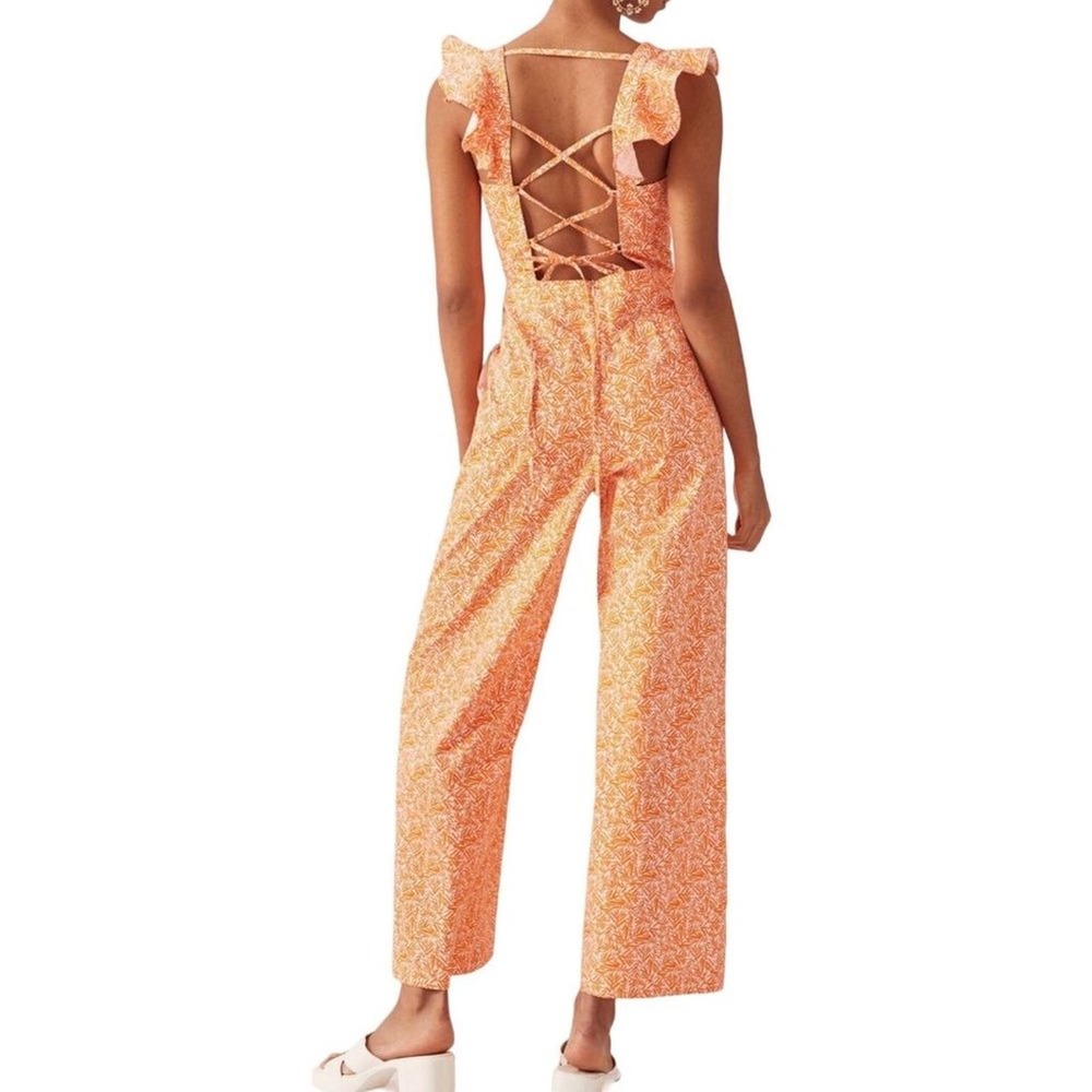 Anthropologie Jumpsuit Hutch Orange Sleeveless Ruffle Strap Open Back Large NWT